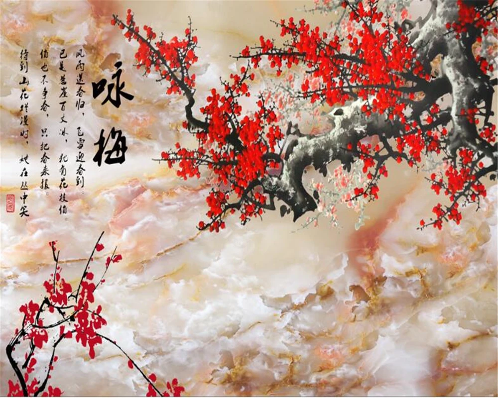 

Beibehang 3D Wallpaper HD Marble Plum Blossom TV Background Wall Living Room Bedroom wallpaper for walls 3 d papel de parede