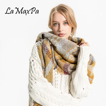 

LaMaxPa Fashion Plaid Scarf Winter Warm For Women Blanket Knnited Wool Pashmina Shawls and Wraps Square Tassel New lady Foulard