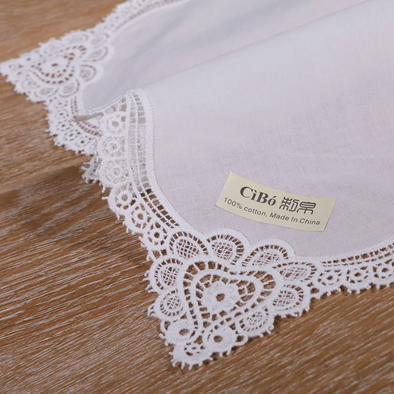  A004: White premium cotton lace handkerchiefs crochet hankies for women/ladies wedding handkerchief