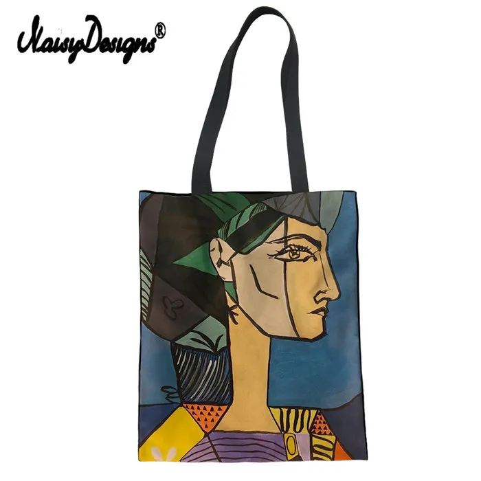Большая сумка из хлопка для девочек, модная сумка для женщин, сумка для покупок, ручная работа Пикассо, с рисунком, складная многоразовая упаковка - Цвет: Небесно-голубой