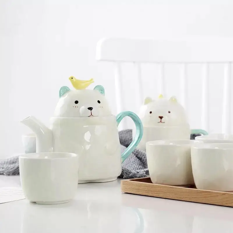 

Cute Bear Ceramic teapot set Creative Cartoon Pot mug Set [1 Pot 4 Cups] Korean Style Tea Kettle Cups