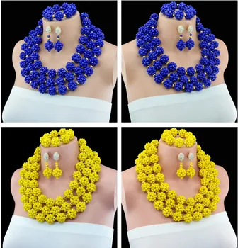 

2016 New Arrival Three Row nigerian wedding african beads jewelry set beads crystal skeleton ball necklace bridal jewelry sets