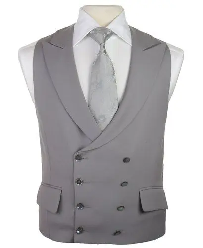 

2018 Double Breasted Light Grey Men Waistcoat Business Smart Casual Slim Fit Wedding Suits for Best Men Formal Tailor Made