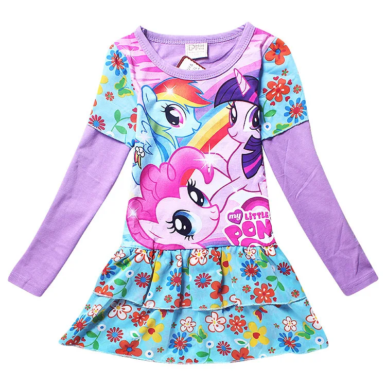 

New Little Pony Girls Dress Princess Dresses For Girls Cartoon Cotton Knee Length Kids Dresses Children Clothes Kids Clothing