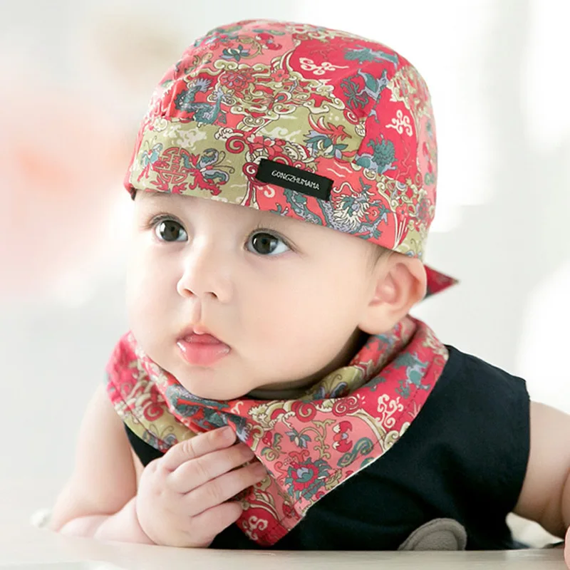 

Boy girl pirate hat newborn baby cotton hat photo props baby turban hat saliva towel