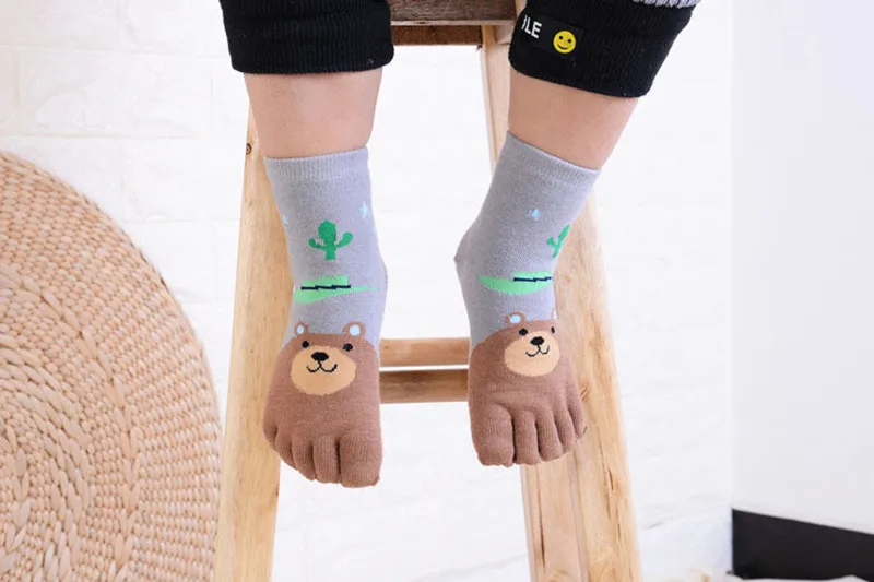 Детские хлопковые пять носок с пальцами s, принт с животными, носки с пальцами; Носки с рисунком из мультфильма для мальчиков и девочек носки для девочек дешевые вещи для детей здоровыми носок с пальцами От 3 до 12 лет