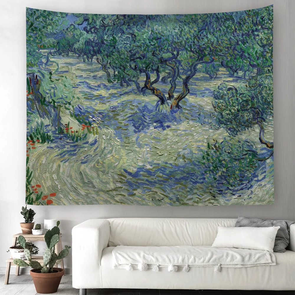 Всемирно известные картины Ван Гог звездное небо настенный гобелен 86X140 см средневековый жакоар Ткань Домашний текстиль - Цвет: Tapestry