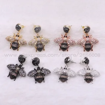 

New!Fashion Micro pave CZ Tiny Bugs insect drop earrings fly insect jewelry metal Bugs drop earrings gift for women 3066
