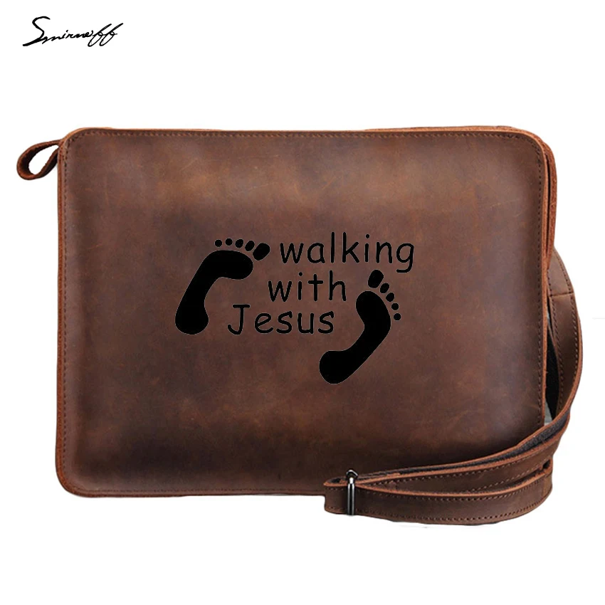 

Smirnoff Engraved Logo Hnadbag Walking With Jesus Men Messenger Bag Genuine Leather Briefcase Male Handbag Zipper ipad Bag
