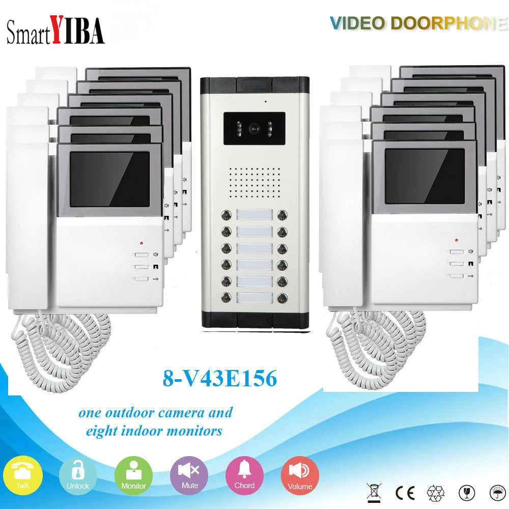 

SmartYIBA Wired 4.3 inch TFT display Color Video Door Phone Doorbell Entry System Intercom 12 Monitors For Apartment Intercom