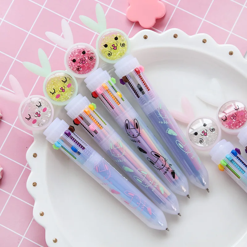 1pc Cute Novelty Quicksand Diamond Rabbit 10 Colors Ballpoint Pen Kawaii Cartoon Emotion Ball Pen For Kid Gift Material Escolar