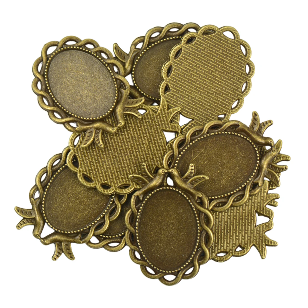 10pcs Victorian Pigeon Antique Bronze Vintage DIY Alloy Tray Pendant Cabochon Bezel Settings Jewelry Findings