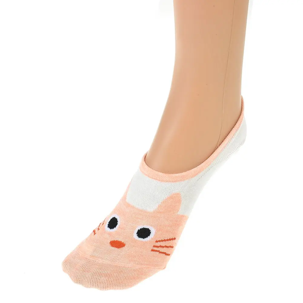 Теплые удобные женские носки из хлопка и бамбукового волокна с котом для девочек короткие женские невидимые цветные носки для девочек и мальчиков 1 пара = 2 шт - Цвет: orange