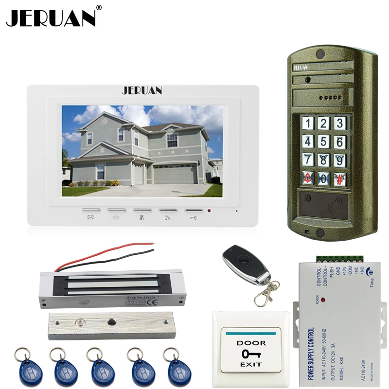 

HOME 7 inch Video Door Phone Intercom System kit White Monitor+ waterproof password keypad HD Mini Camera +180kg Magentic lock