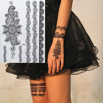 

1pc new black henna tattoo fake lace flash Arabic Indian Mandala rose butterfly wedding for bride art body painting hand arm hot