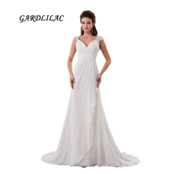 

2019 New White Beach Wedding Dresses 2019 Chiffon Plus Size Bridal Gown Off-Shoulder Backless Appliques Long Prom Gown