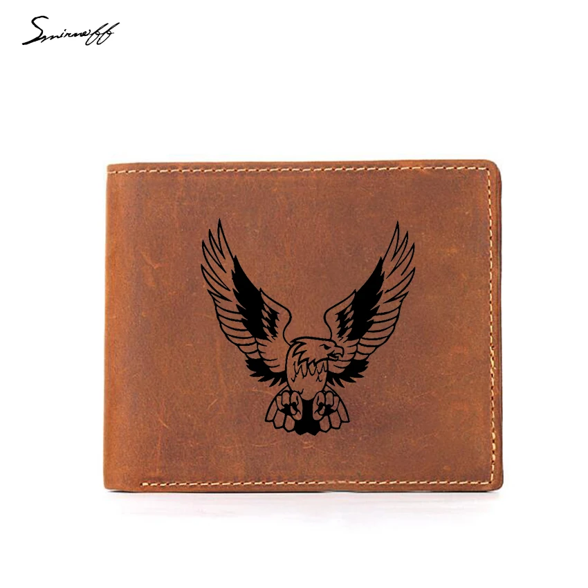 Fashion Men coin pocket Wallet Engraved Eagle Purse Genuine Cowhide