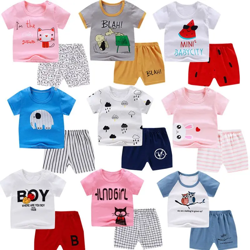 

Chivry 100% Cotton Kids Boys Sets Summer Cartoon Print Short Sleeve O-Neck Cute T-Shirt Tops with Shorts Baby Girls Clothes