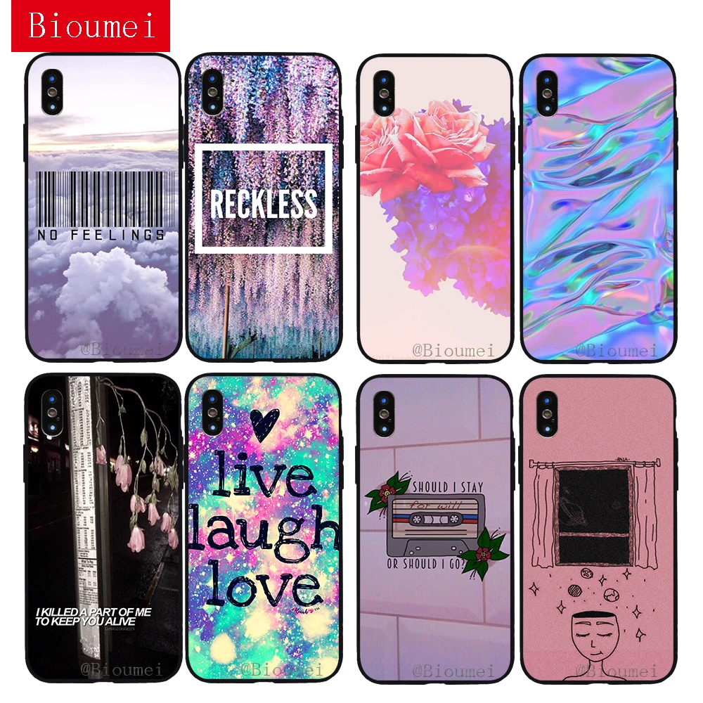 

Bioumei Color pop mood Ink painting black Soft TPU Case for iphone XR XS Max Back Cover Case for X 6 6S 7 8 Plus 5 fashion 13