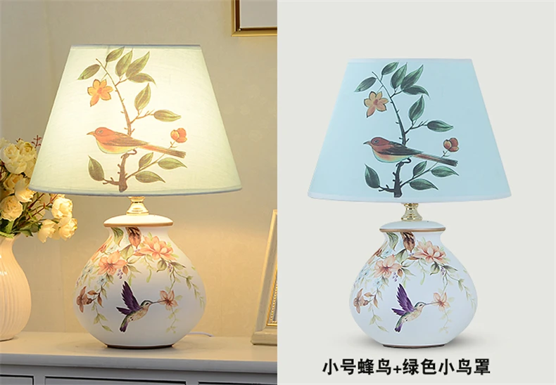 Tecido de Cerâmica Chinês Arte Candeeiro Mesa Estudo Sala Estar Quarto Lâmpada Cabeceira Casa Deco Rural Simples Porcelana Luzes 4 Luminárias de mesa