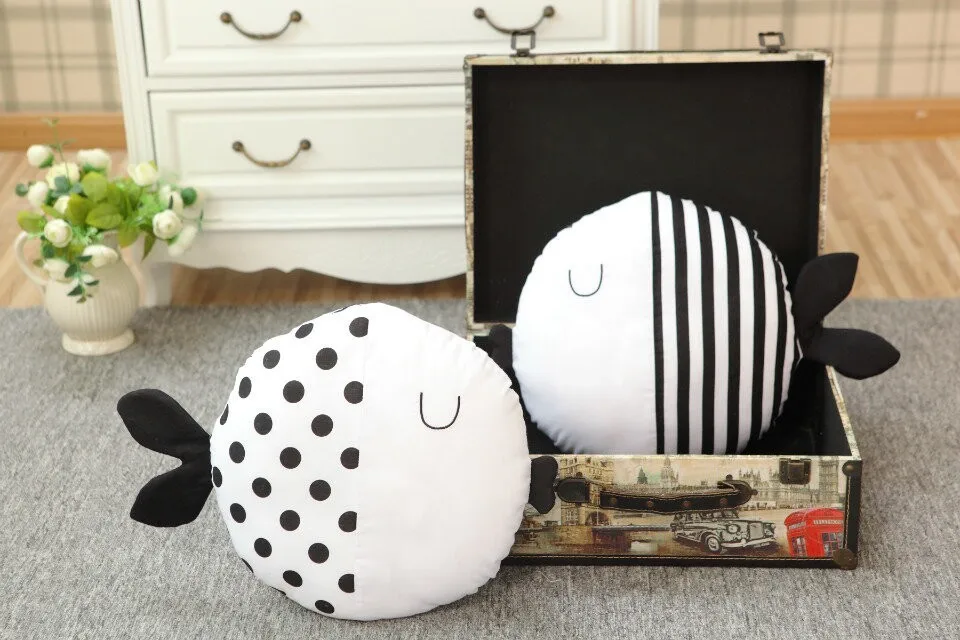 Black White Fish Cushions For Home Decor