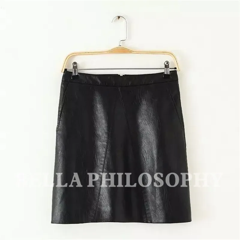 JuneLove модная женская юбка из искусственной кожи с высокой талией, Женская мини-юбка на молнии - Цвет: A Black