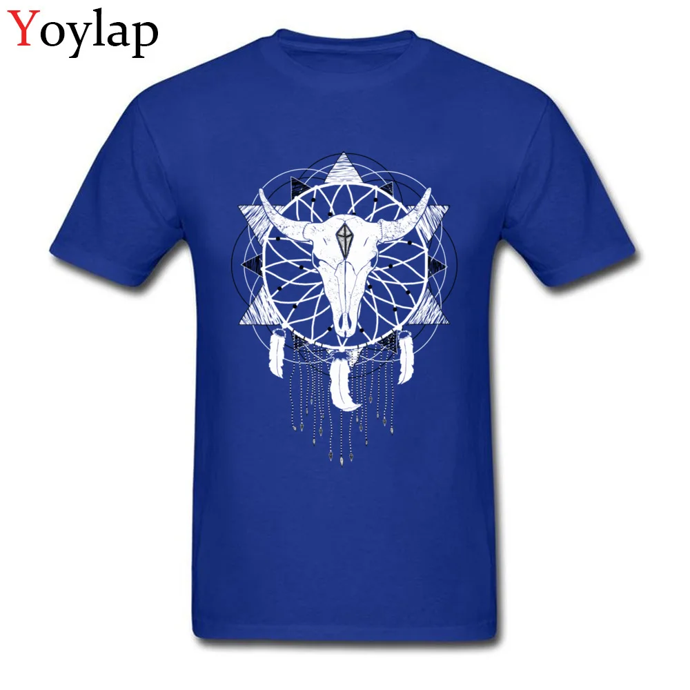 Funny Casual Tops Shirt Crew Neck Summer 100% Cotton Short Sleeve T-Shirt for Men Dreamcatcher Printed On Tee-Shirts blue