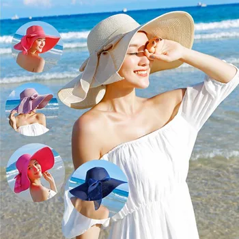

Large Brim Sun Hat Summer Paper Straw Hats Women Ladies UV Protect Floppy Beach Cap Kentucky Derby Party Drress Hats B-7834B