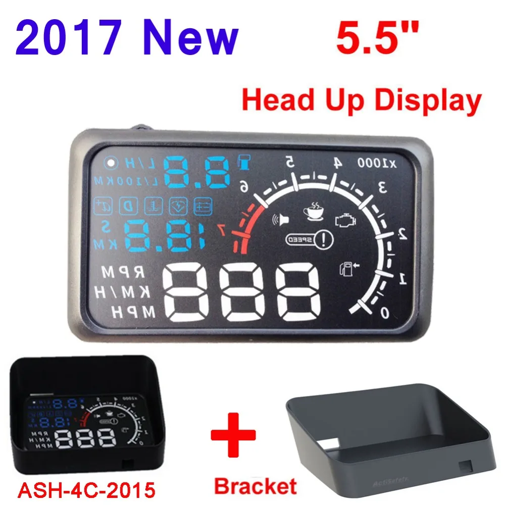 

5.5inch Screen Auto Car HUD OBD II Port Head Up Display KM/h MPH Overspeed Warning Windshield Projector Alarm System HUD Bracket