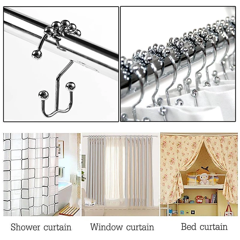 

1 Pcs Stainless Steel Window Bathroom Home Shower Curtain Ring Hook Belt Bead