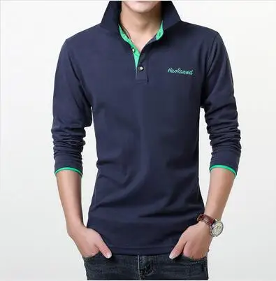 Новые мужские рубашки поло с длинными рукавами Размер 4XL 5XL черные, синие, белые, серые модные повседневные мужские рубашки поло удобные дышащие - Цвет: bao lan cui lv ling