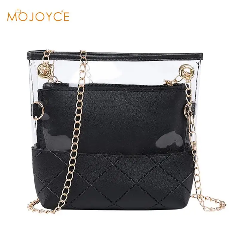 2pcs/set Summer New Fashion Bag Transparent Solid Color Inner Bag Women Chain Crossbody Bags Shoulder Diagonal Ladies Bag
