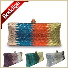 New Orange Bag Square Box Style Clutch Women Crystal Clutch Bag Green Gold Purse Silver Handbag