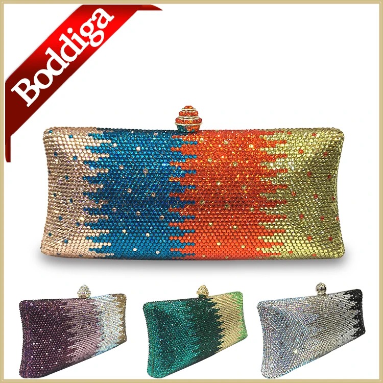 New Orange Bag Square Box Style font b Clutch b font Women Crystal font b Clutch