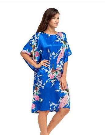 Chinese Women Silk Home Dress Robe Summer Lounge Nightshirt Short Sleeve Sleepwear Nightgown Plus Size 6XL A-073 women sleepwear sleepwear pajamas silk robe women dress