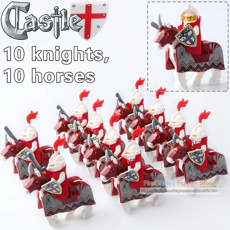 DR. TONG 20 шт./лот Рыцари войны красный конь Рыцари король с тяжелой броней крестоносца средневековые Рыцари римские лошади строительные блоки игрушки
