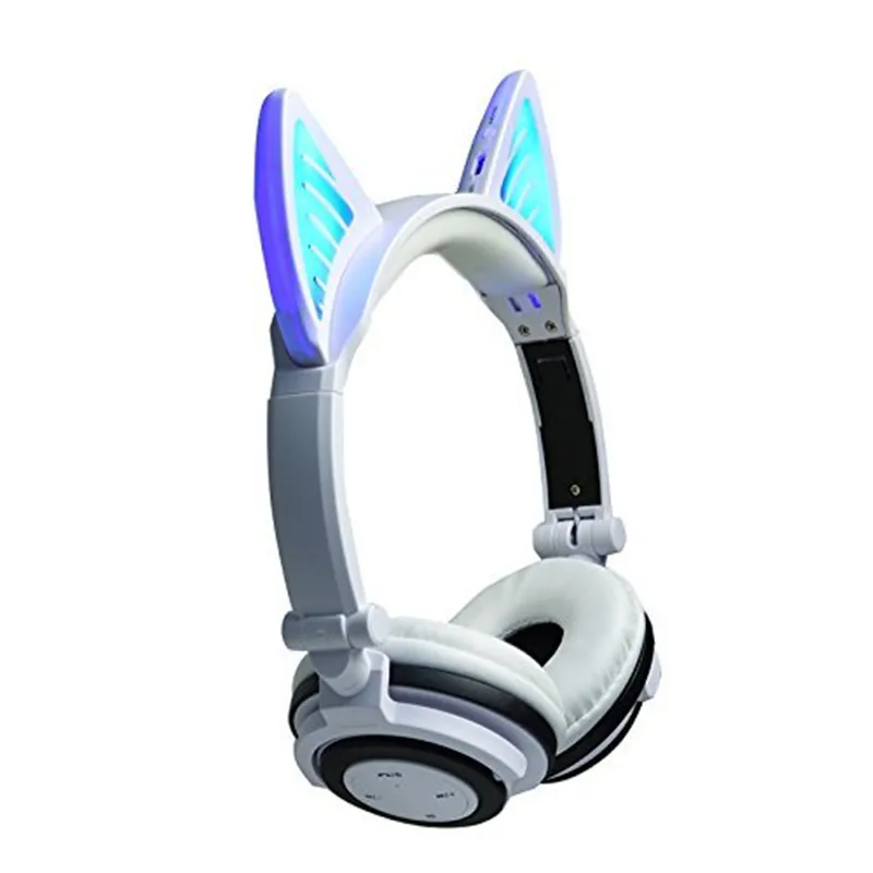 Wireless Bluetooth Cat Ear Headphones Foldable Glowing LED light Cosplay Gaming Headset Halloween Gift for Girls Kids Phones