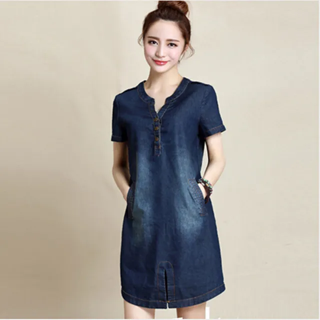 MXXXL women denim dress summer 2015 new arrivals cotton blue jeans
