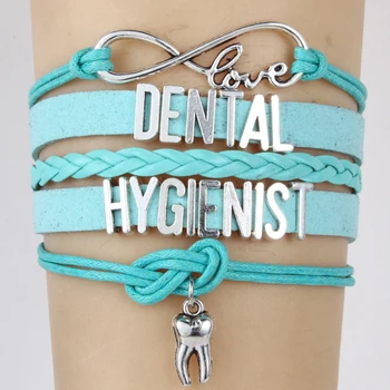 

(10PCS/LOT) Infinity Love Dental Hygienist bracelets & Bangle Tooth charm Handmade wristband friendship jewelry for women men