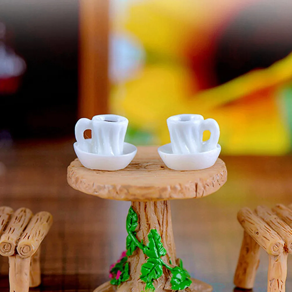 2pcs Mini Kawaii A Cup Of Tea Model Miniature Figurine Accessories Decor Plastic Figure Craft Home Garden Decor