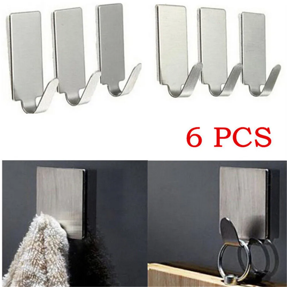 6PCS round Adhesive Kitchen Wall Door Stainless Steel Stick Hook Hanger