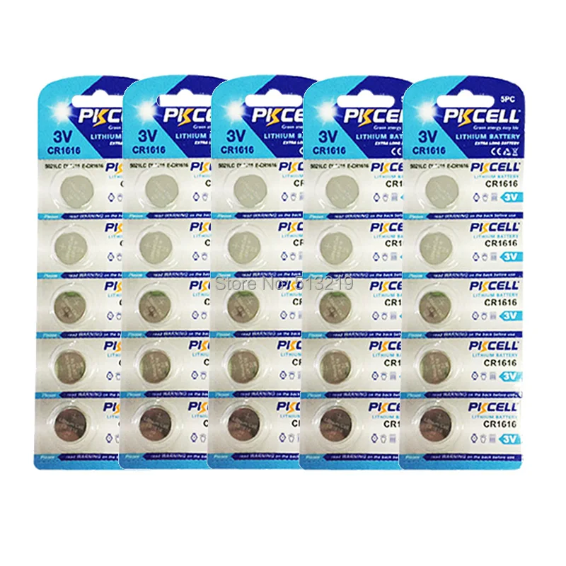 

25PCS*5Card (5Pc/Card)PKCELL CR1616 DL1616 ECR1616 LM1616 1616 3V Lithium Alkaline Button Coin Batteries