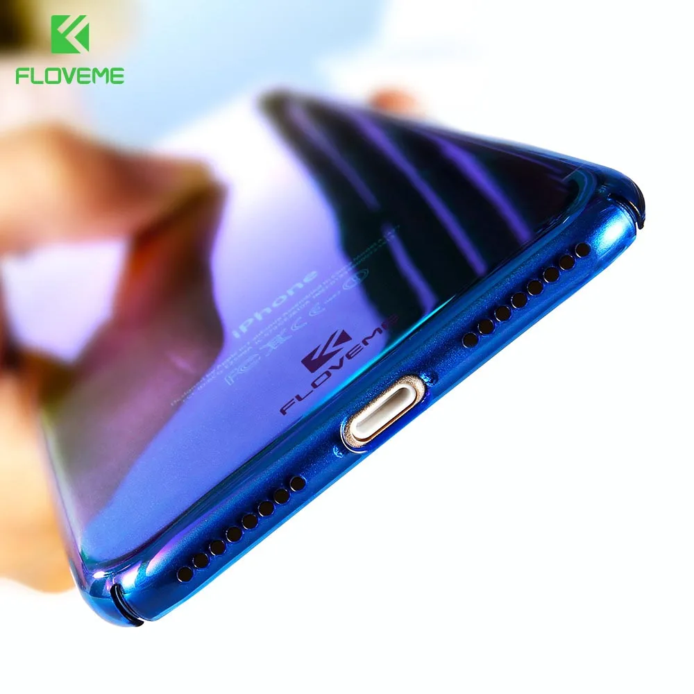 

FLOVEME For iPhone 6 7 6S Plus Case Luxury Aurora Gradient Color Clear Case For iPhone 6 7 Blue light Cover Hard PC Coque Cases