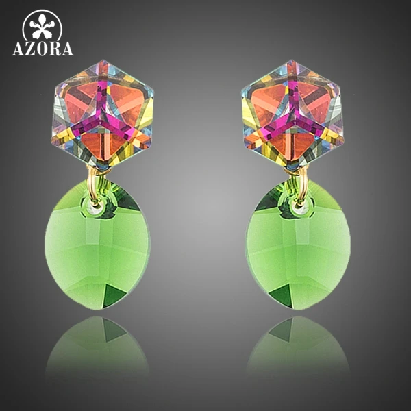 AZORA Gold Color Cute Gradual Change Cube and Green Oval Stellux Austrian Crystal Drop Earrings TE0181 AZORA Gold Color Cute Gradual Change Cube and Green Oval Stellux Austrian Crystal Drop Earrings TE0181