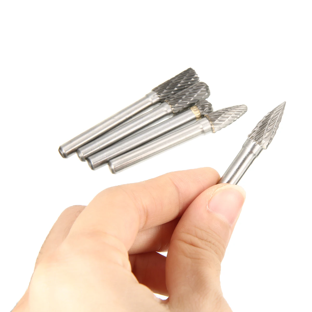 New 5pcs Tungsten Carbide 8mm Rotary Point Burrs Electric Grinder 6mm Shank Bits Set For Finishing Metal Molds Processing