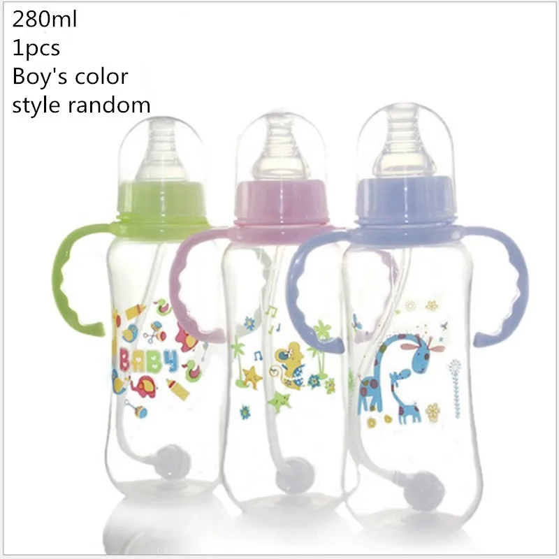 150/280 мл детская бутылочка для кормления новорожденный Ширина рта силиконовый чехол соломенная бутылочка для питья молока продукт для кормления младенцев с ручкой - Цвет: 280ml