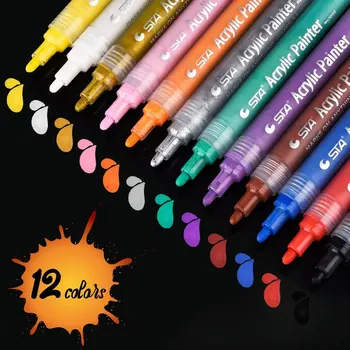 

BLINGIRD New Arrivals 12 Colors/Box Acrylic Mark Pen, Permanent Color DIY Album Graffiti Paint Pen Art Painting Tools