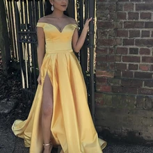 Платья для выпускного вечера с разрезом по бокам, атласное Элегантное Длинное Вечернее Платье трапециевидной формы, женское вечернее платье, халат De Soiree