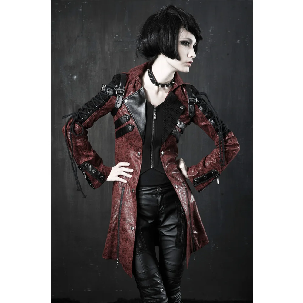 Панк Rave Goth Женская искусственная кожа рок Шипованная хлопковая куртка пальто Streampunk HoodieLot S-3XL Y349