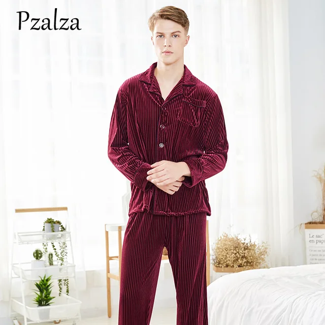 2018 Pajamas Men Winter Long Sleeve Shirt+Pants Men's Pajamas Set Soft